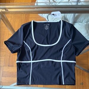 Bandier Black Crop Top with White Trim